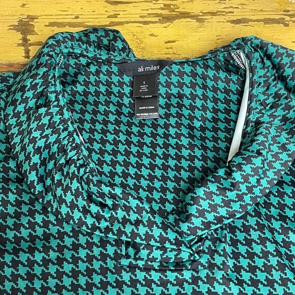 Ali Miles Houndstooth Stretch Top Blouse Collar Oversized Green Sz SM - Picture 3 of 7